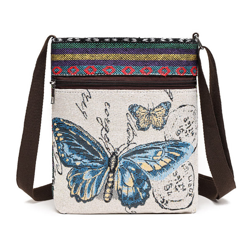 Buddha Stones Słoń Motyl Haftowana Płócienna Torba Tote Torba Na Ramię Torba Crossbody