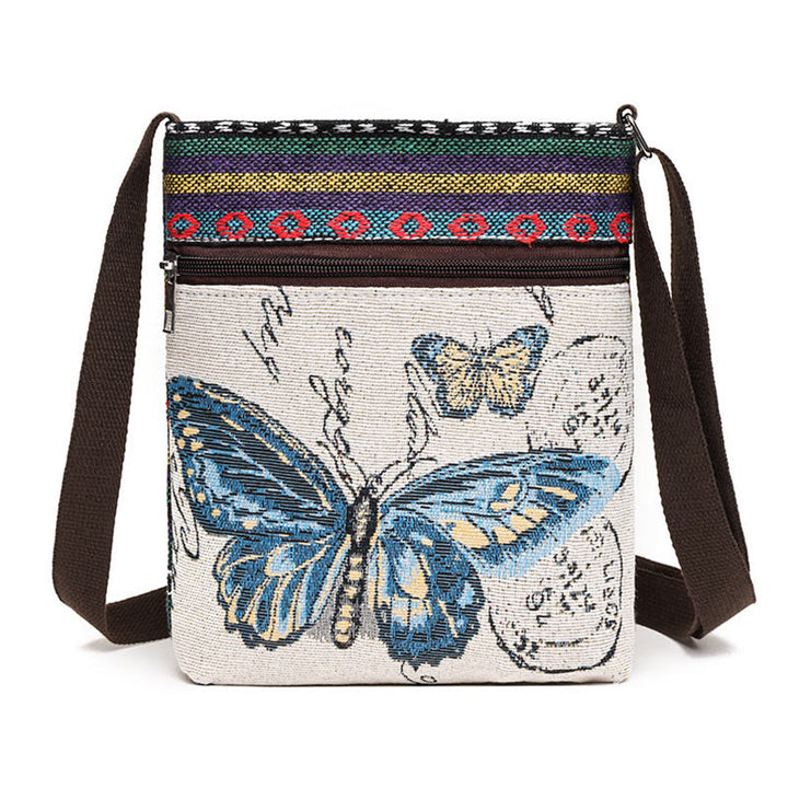 Buddha Stones Słoń Motyl Haftowana Płócienna Torba Tote Torba Na Ramię Torba Crossbody