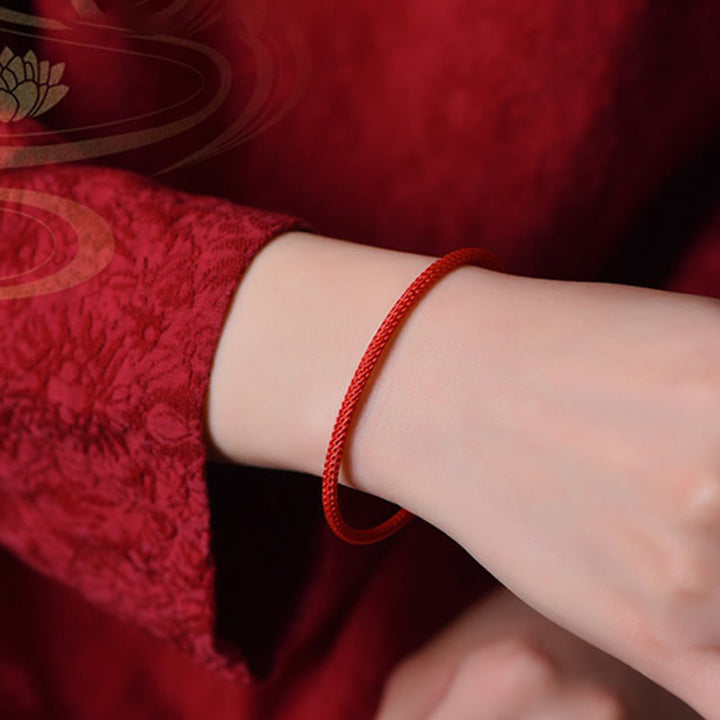 Buddha Stones Prosty projekt Ręcznie robiona bransoletka na mankiet ze sznurka i warkoczem szczęścia - image 2