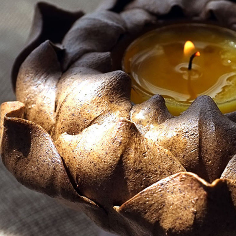 Buddha Stones Kwiat Lotosu Ceramiczny Świecznik Kadzielnica Domowa Ofiara Dekoracja