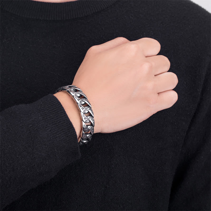 Buddha Stones Tybetańskie Om Mani Padme Hum Mantra Bransoletka ze stali tytanowej Peace Cuf