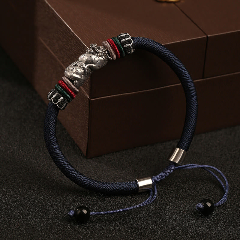Buddha Stones Ręcznie robione 925 Srebro Sterling Rok Smoka Pomyślny Smok Szczęście Sznur Bransoletka