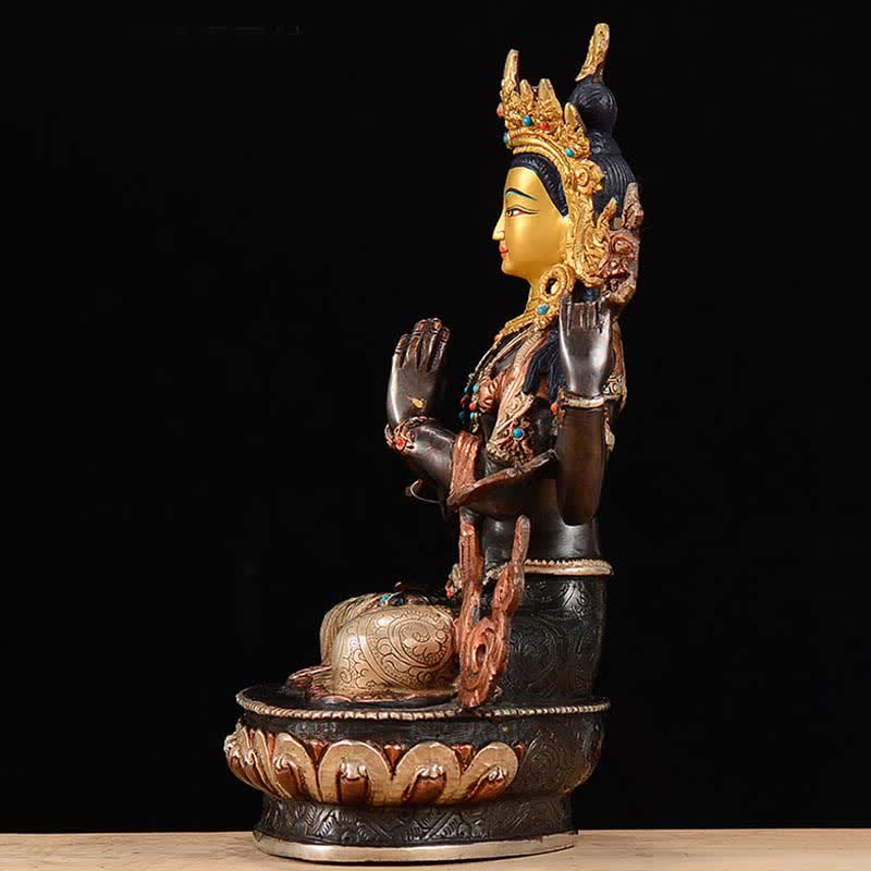 Bodhisattwa Czenrezig Czteroramienna Awalokiteśwara Ochrona Miedziana Statuetka Dekoracja
