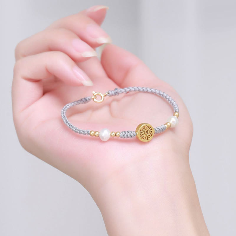 Buddha Stones Miedziana Moneta Drzewko Fortuny Perła Szczęścia Bransoletka Pleciona Niebieska Lina