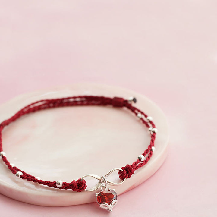 Buddha Stones Miłość Serce Symbol Nieskończoności Pleciony Sznurek Bransoletka na Kostkę