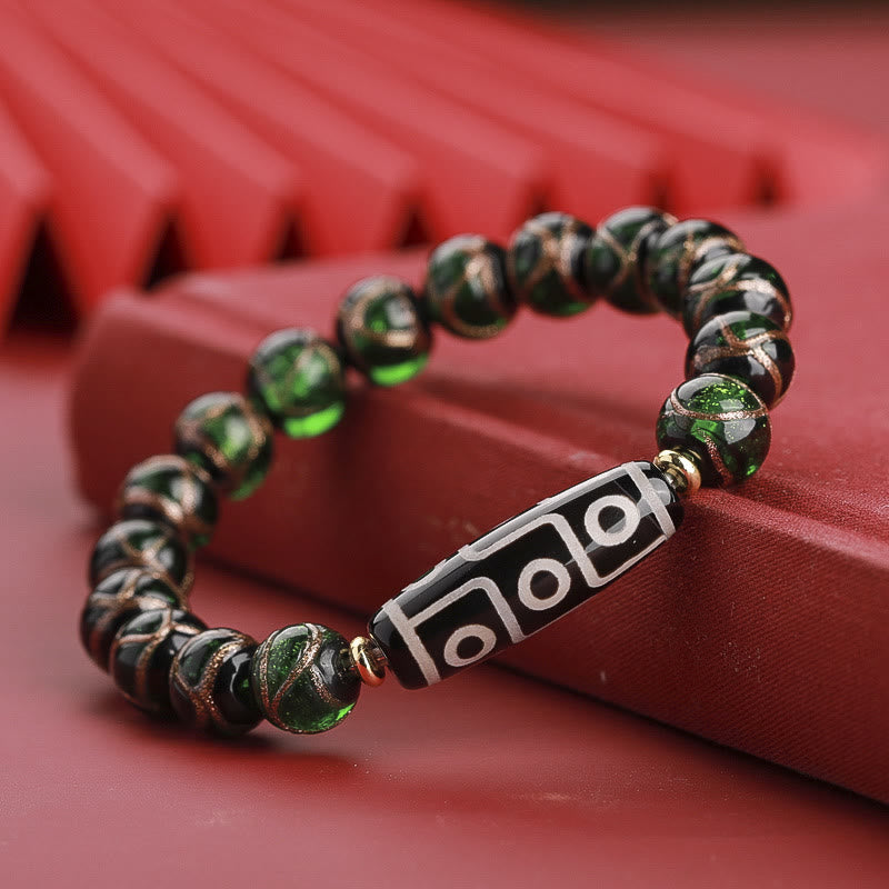 Buddha Stones Tybetańskie Dziewięciooczne Koraliki Dzi Trójoczne Koraliki Dzi Bransoletka z Koralików Szklanych Liuli Wealth