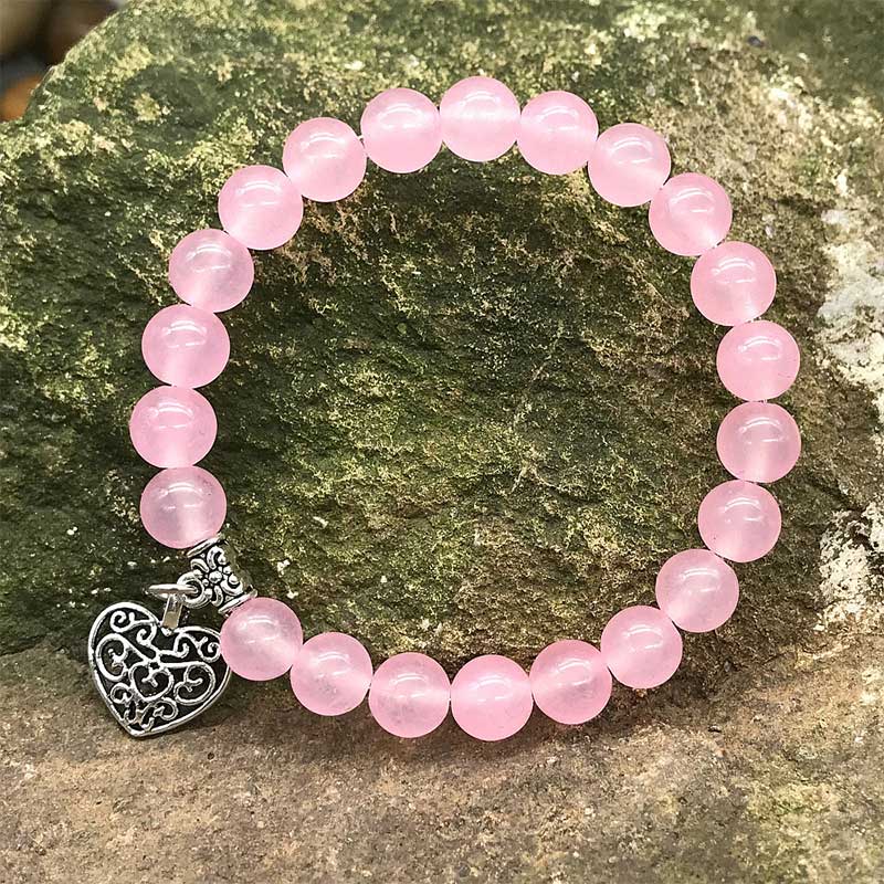 Naturalny kamień szlachetny, bransoletka z zawieszką Lucky Love Heart Stretch