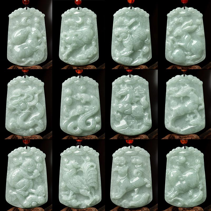 Buddha Stones Naturalny Jadeit 12 Chiński Zodiak Obfitość Amulet Wisiorek Naszyjnik - image 26