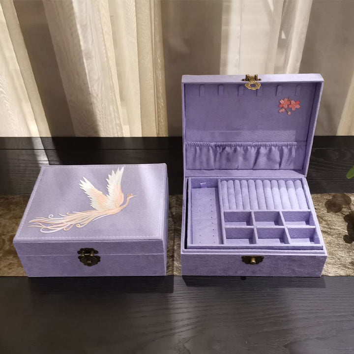 Pudełko na biżuterię Buddha Stones Fioletowy Feniks Organizator Dwuwarstwowe Pudełko do przechowywania biżuterii Flanelowe pudełko
