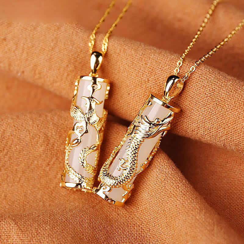 Buddha Stones Jade Dragon Phoenix Miedź Błogosławieństwo Harmonia Naszyjnik Wisiorek - image 8