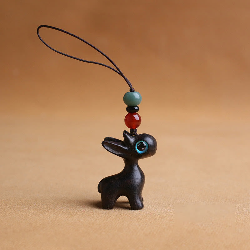 Buddha Stones sandałowe Małe liście Czerwone drzewo sandałowe Drewno hebanowe Zielone drzewo sandałowe Szczęśliwy mini jeleń Rzeźbiony Ochrona Brelok Telefon Wiszący Dekoracja