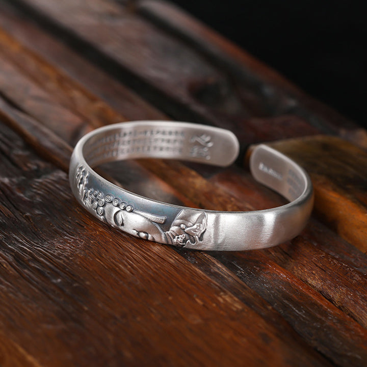 Buddha Stones 999 Srebro Sterling Głowa Buddy Serce Sutra Bransoletka Spokój