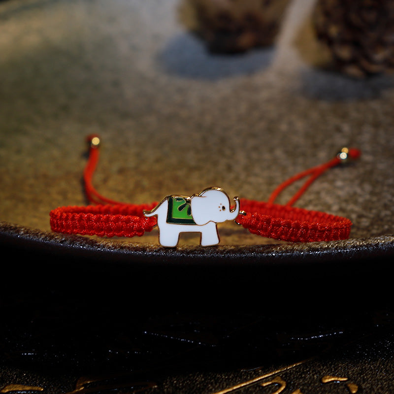 Buddha Stones Tybetańskie Ręcznie Robione 925 Srebro Szlachetne Słoń Bransoletka Szczęścia Czerwony Sznurek