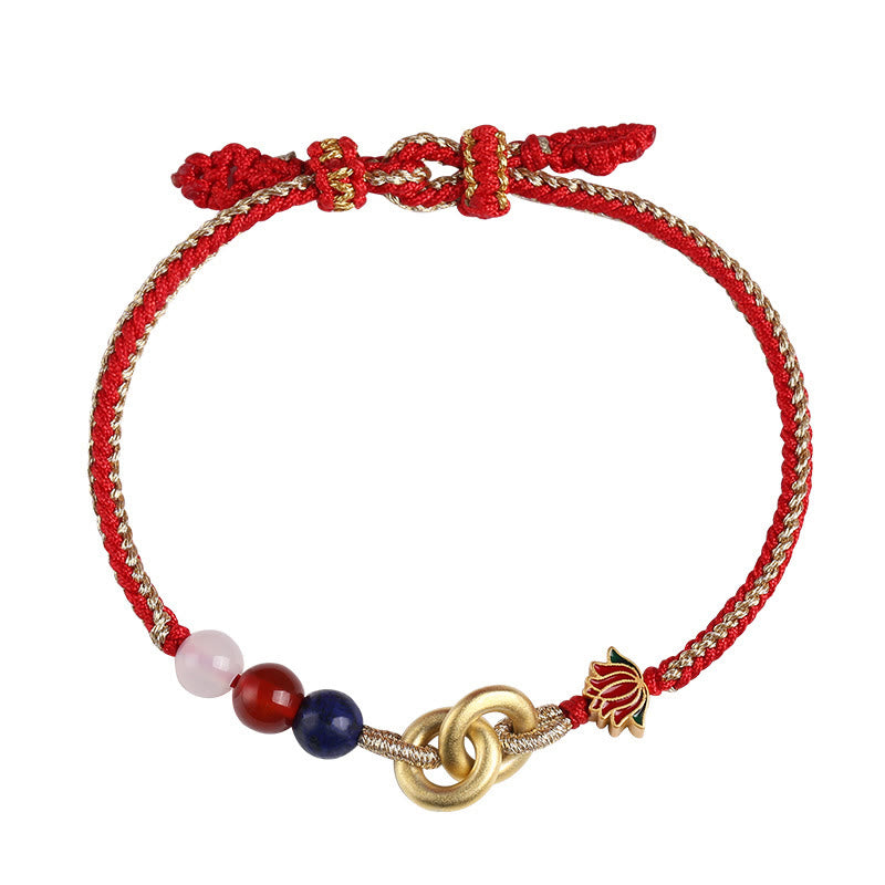 Bransoletka Buddha Stones 925 Sterling Silver Double Peace Buckle Lotus Uspicious