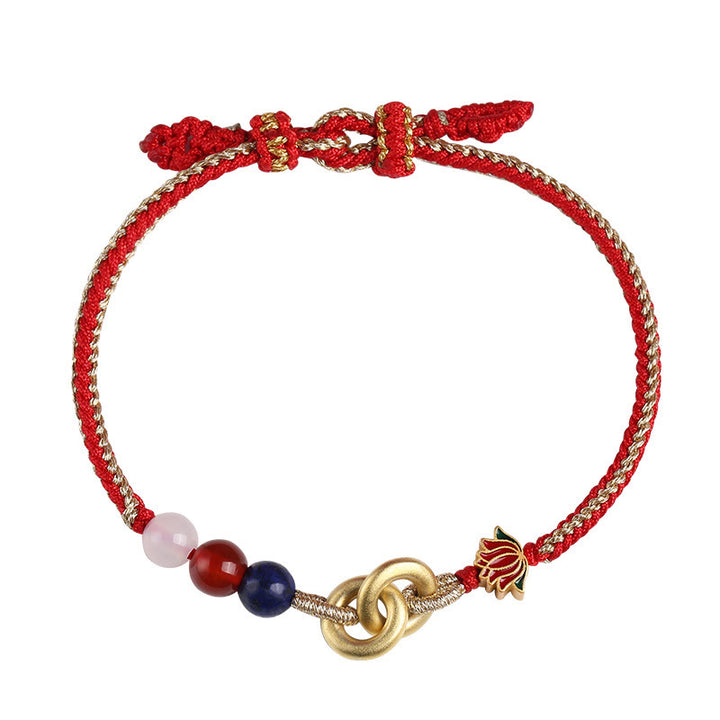 Bransoletka Buddha Stones 925 Sterling Silver Double Peace Buckle Lotus Uspicious