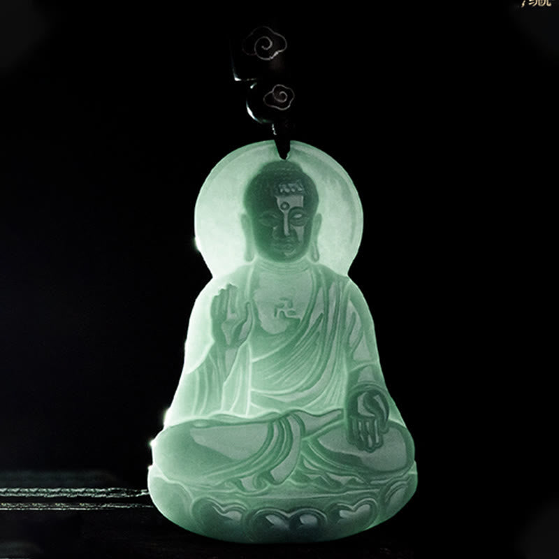 Buddha Stones Amitabha Budda Naturalny Jadeit Lotos Amulet Naszyjnik ze sznurka Współczucie Wisiorek - image 8