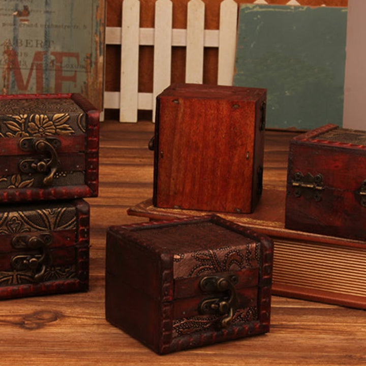 Buddha Stones Retro Małe Kwadratowe Drewniane Pudełko Na Biżuterię Kwiat Lotosu Trawa Winogrono Miedziana Moneta Żonkil Pudełko Do Przechowywania Biżuterii