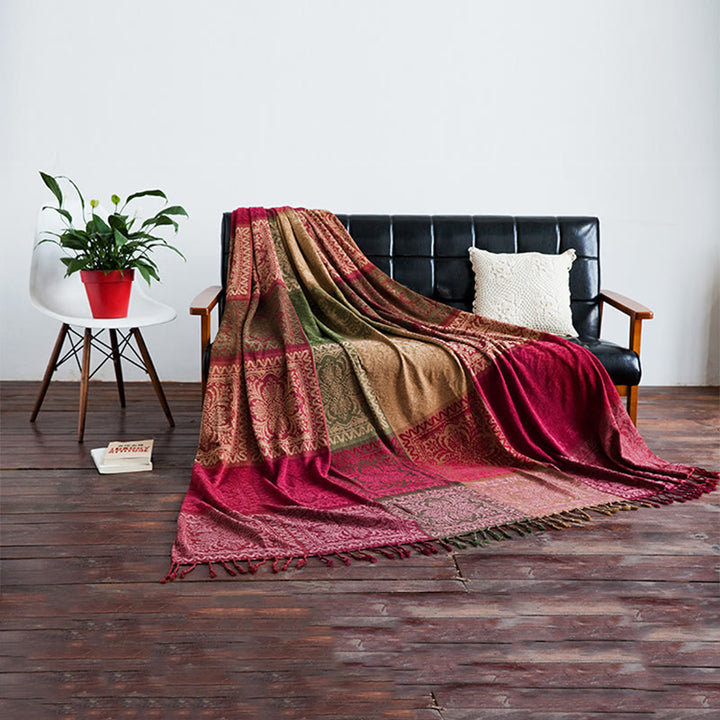 Buddha Stones Tybetański Wielokolorowy Kwiatowy Wzór Farbowany Ręcznie Koc