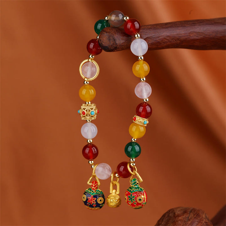 Buddha Stones Złote Połykanie Bestii Rodzina Różnorodny Agat Kryształ Bransoletka Sukcesu