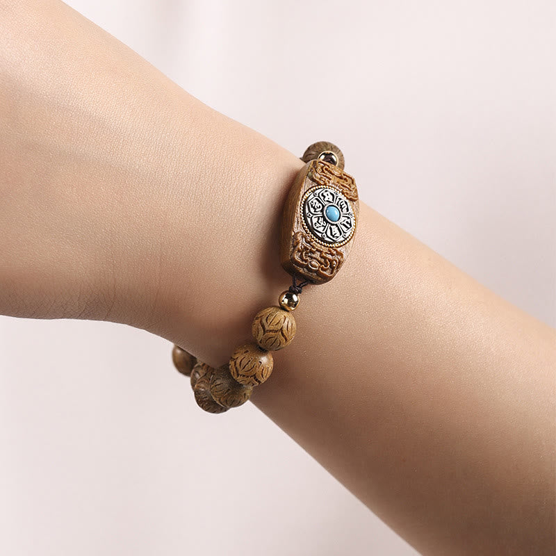 Buddha Stones Zielone Drzewo Sandałowe Hebanowe Drewno Sandałowe Om Mani Padme Hum Uspokajająca Bransoletka