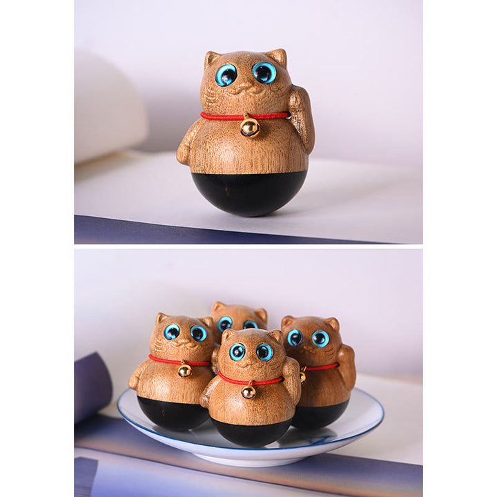 Buddha Stones Miniaturowy Szczęśliwy Kot Kociak Phoebe Zhennan Drewno Błogosławieństwo Dekoracja - image 22