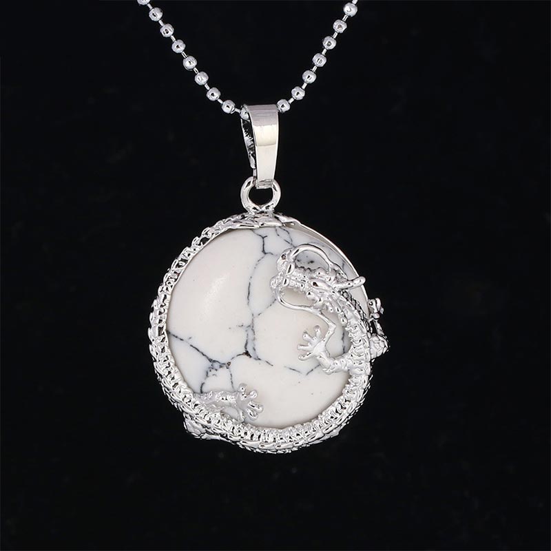 Buddha Stones Chiński Smok Naturalny Kryształ Kwarcowy Uzdrawiająca Energia Naszyjnik Wisiorek - Biały turkus - image 32