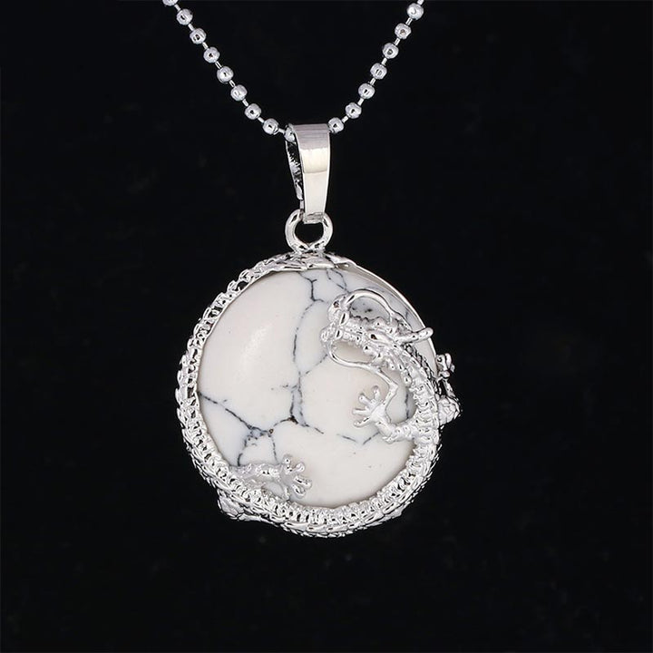 Buddha Stones Chiński Smok Naturalny Kryształ Kwarcowy Uzdrawiająca Energia Naszyjnik Wisiorek - Biały turkus - image 32