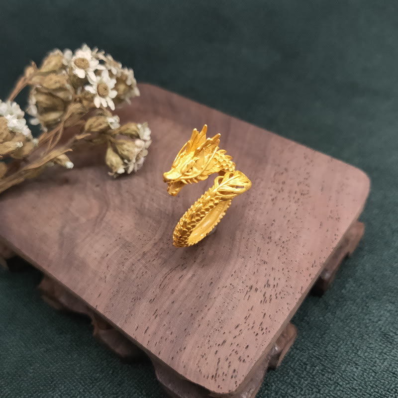 Pierścień siły Buddha Stones Golden Dragon Success