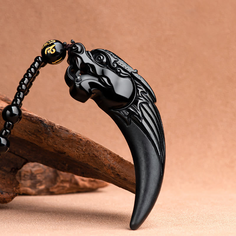 Buddha Stones Naturalny Czarny Jadeit Chiński Zodiak Wzór Zęba Smoka Naszyjnik Ochronny Wisiorek - image 3