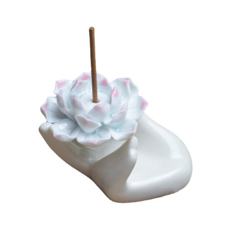 Buddha Stones Małe Ceramiczne Dłonie Lotosu Uzdrawiająca Medytacja Kadzielnica Dekoracja