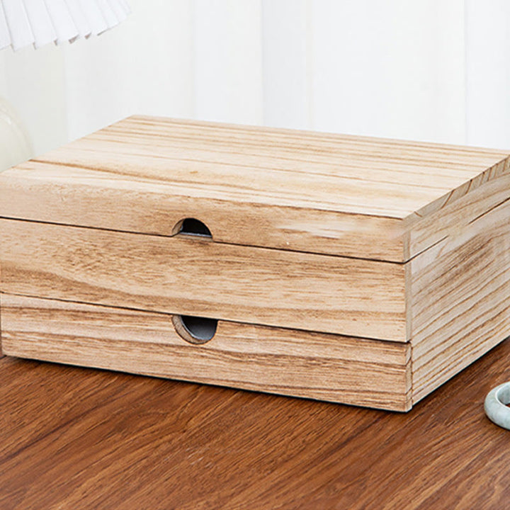 Buddha Stones Retro Beżowe Drewniane Pudełko Na Biżuterię Dwuwarstwowe Pudełko Do Przechowywania Biżuterii Z Lustrem - image 13