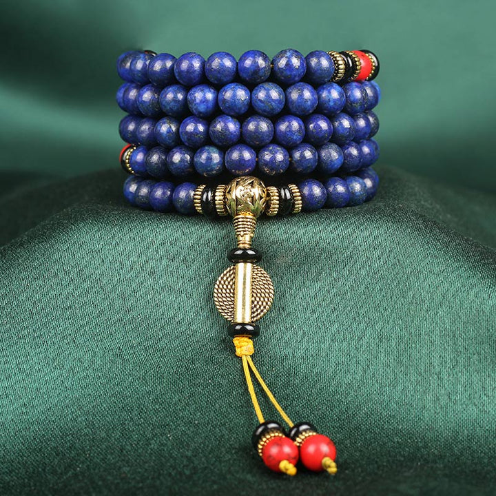 Buddha Stones Tybetańska Mala Lapis Lazuli Pozytywna Bransoletka