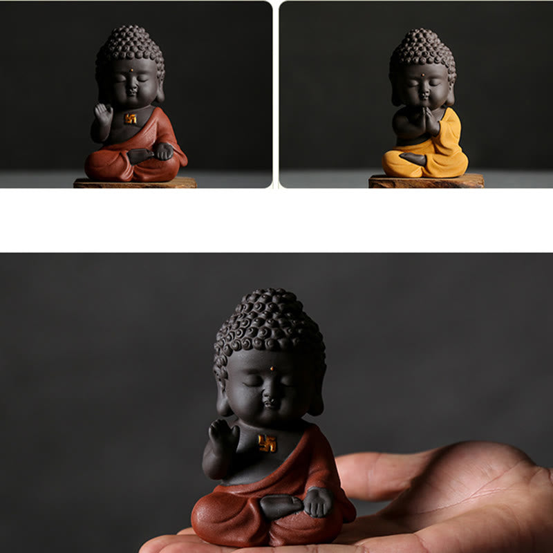 Buddha Stones Mały Budda Spokój Fioletowa Glina Dekoracja Biurka Domowego