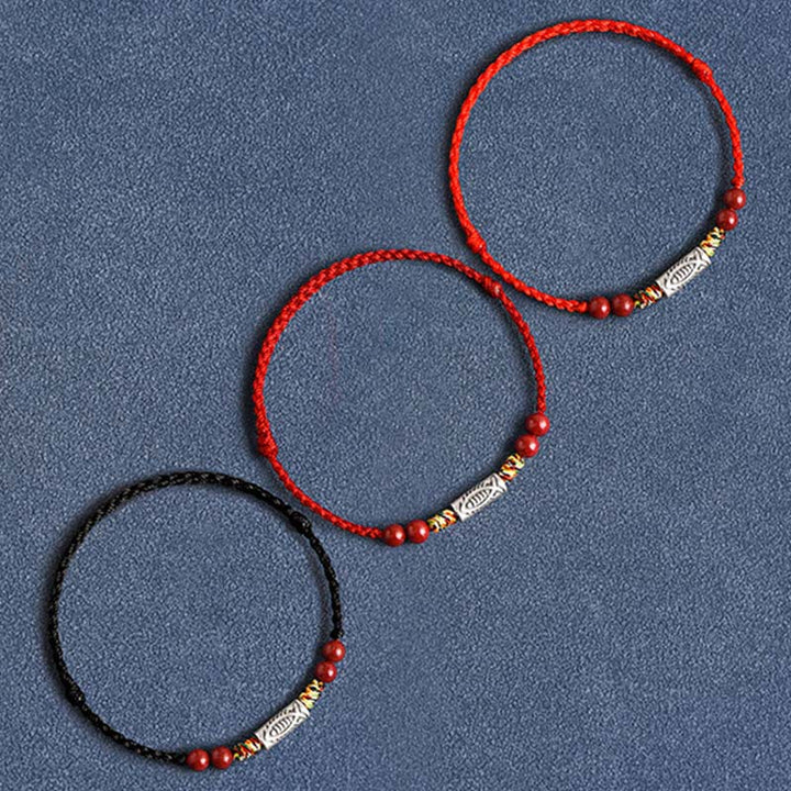 Buddha Stones 925 Srebro Sterling Ryba Koi Koralik Cynober Bogactwo Ręcznie Robiona Bransoletka Pleciona Bransoletka na Nogę