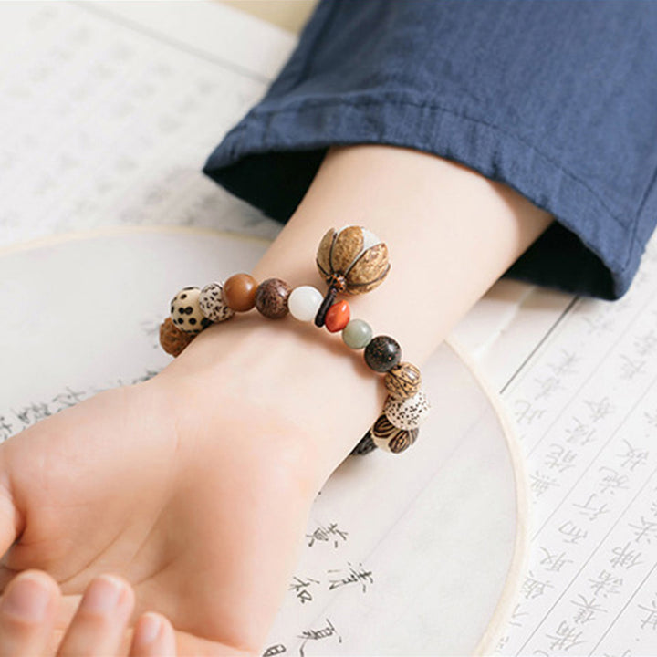 Buddha Stones Bodhi Nasiona Lotosu Mądrość Spokój Bransoletka Mala Na Nadgarstek