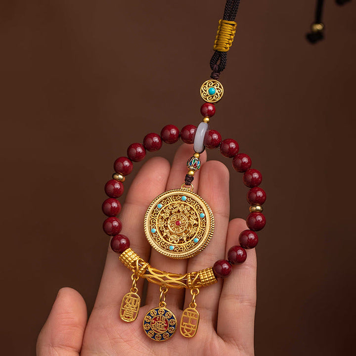 Buddha Stones Naturalne Cynober Życzenie Ruyi Pokój Błogosławieństwo Wisząca Dekoracja Samochodowa