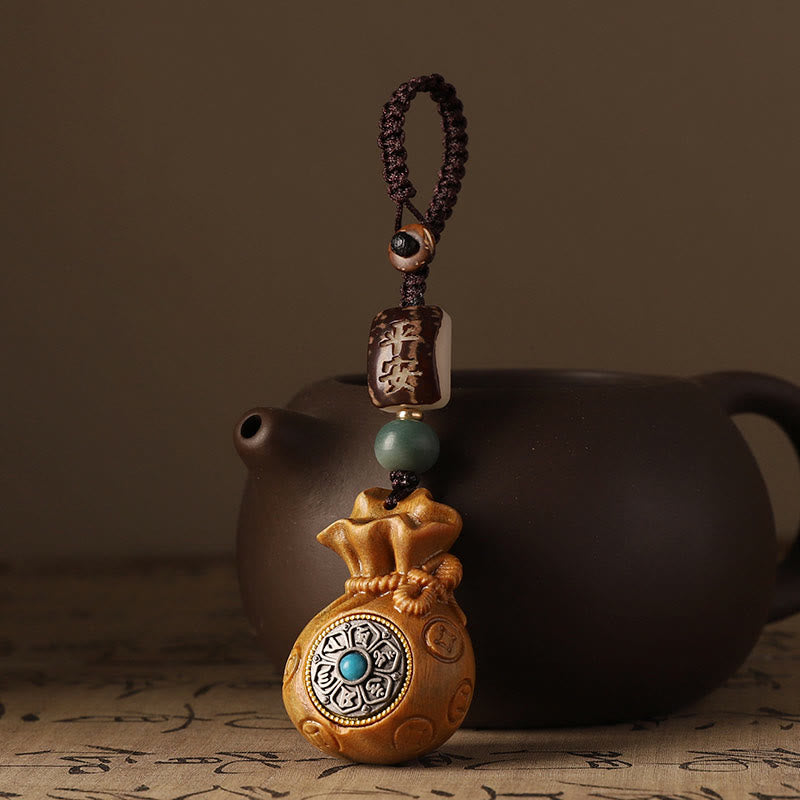 Buddha Stones Mały liść Czerwony sandałowiec Zielony sandałowiec Worek pieniędzy Om Mani Padme Hum Obrotowa ochrona wisząca dekoracja