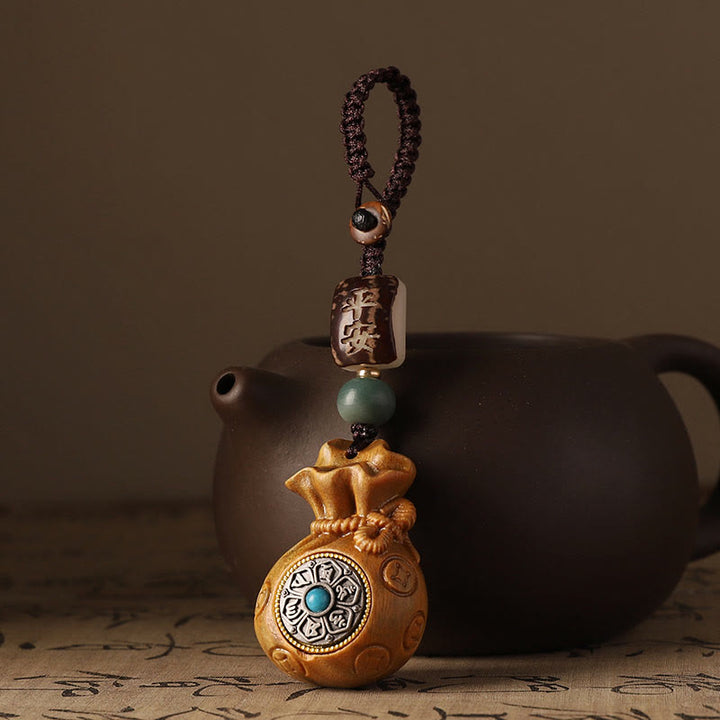 Buddha Stones Mały liść Czerwony sandałowiec Zielony sandałowiec Worek pieniędzy Om Mani Padme Hum Obrotowa ochrona wisząca dekoracja