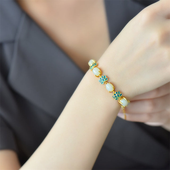 Bransoletka ochronna Buddha Stones White Jade Cyan Jade Lotus