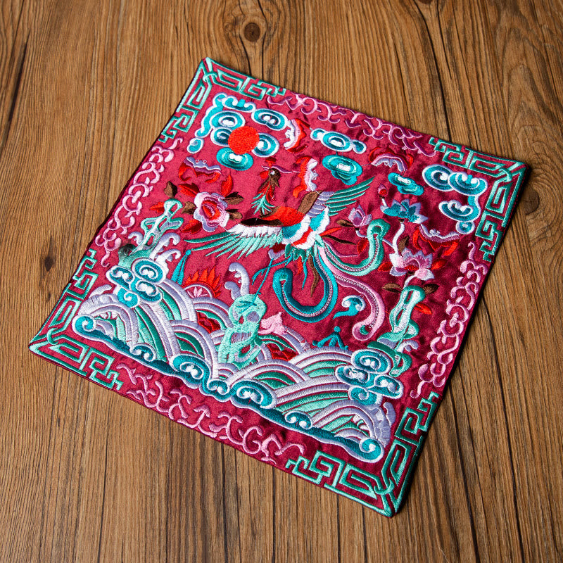 Buddha Stones Feniks Smok Kirin Haft Podkładka Pod Kubek Pod Kubek Herbaty Kung Fu Podkładka Pod Kubek Herbaty