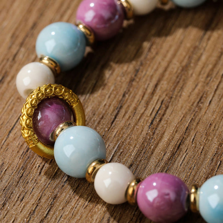 Buddha Stones Tybetańskie Zakiram Bogini Bogactwa Królik Głowa Lwa Charm Liuli Szkło Kadzidło Popiół Porcelanowa Koralik Ochrona Bransoletka