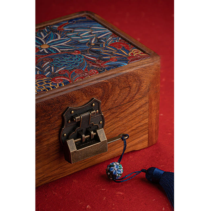 Retro ręcznie robiony kwiatowy wzór palisandrowy pojemnik na biżuterię zamykany na klucz drewniany organizer na prezenty