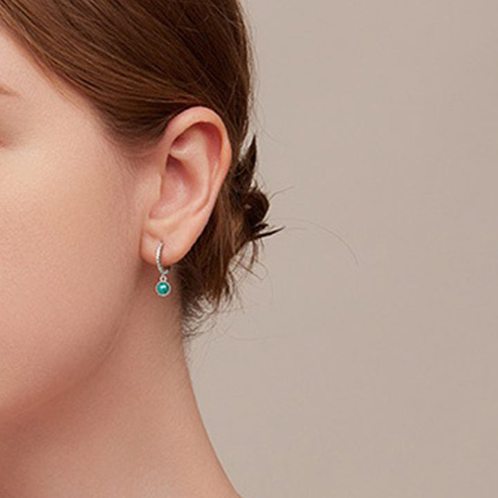 925 Srebrne okrągłe kolczyki z malachitu antylękowe