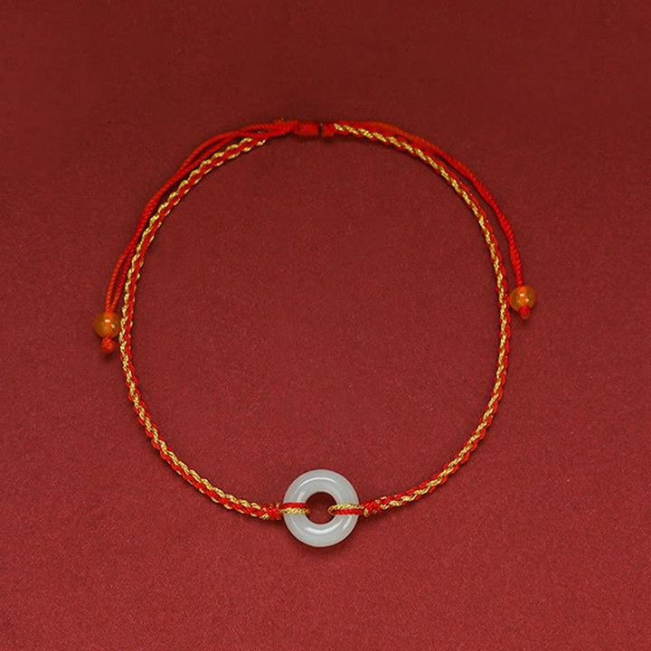 Buddha Stones Okrągły Pokój Klamra Jadeit Szczęście Obfitość Pleciona Bransoletka Na Kostkę