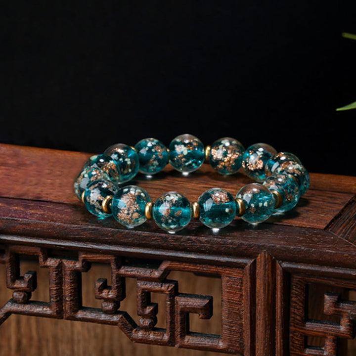 Buddha Stones Złoty Połykający Bestia Rodzina Charm Świecący Fluorescencyjny Liuli Szklany Koralik Bransoletka Sukcesu