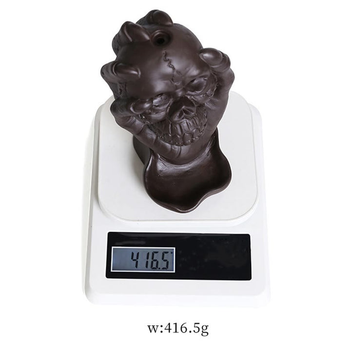 Buddha Stones Halloween Czaszka Z Dłonią Ducha Fioletowa Glina Duchowy Kadzielnica Dekoracja