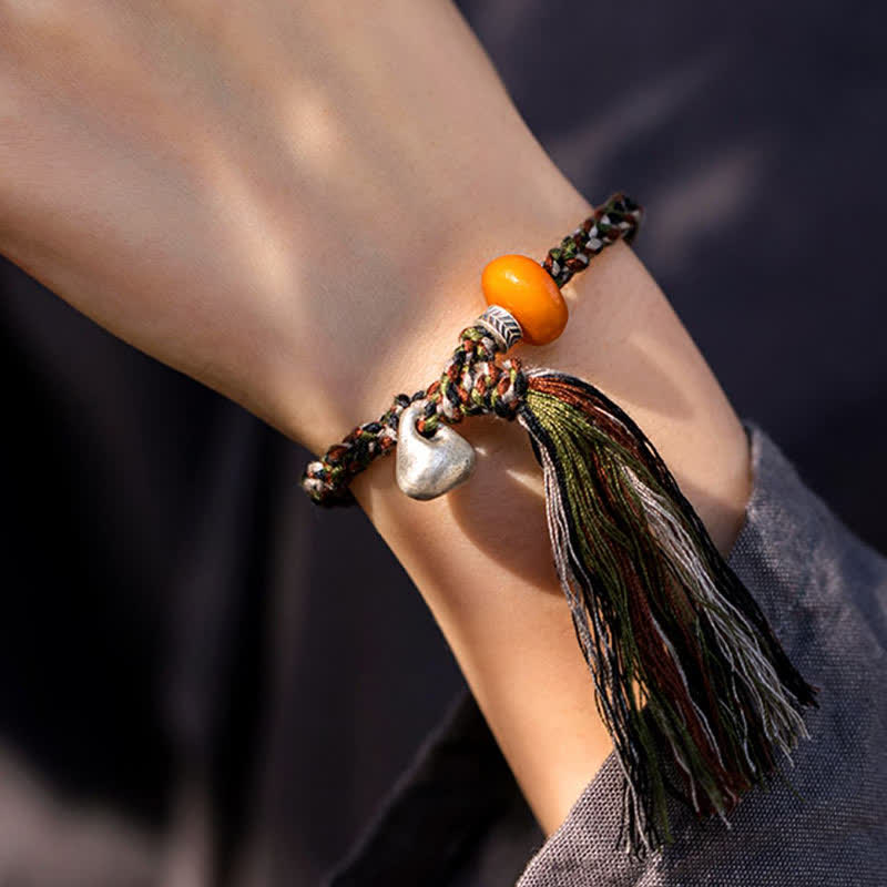 Bransoletka ochronna z bursztynu, waga Steelyard, srebro próby 990, wykonana z Tybetu, ręcznie robiona