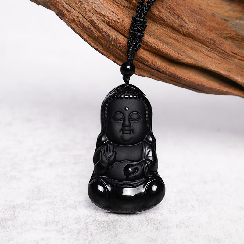 Buddha Stones Naturalny Czarny Kryształ Obsydianu Budda Siła Ochrona Amulet Szczęśliwy Talizman Wisiorek Naszyjnik - image 4