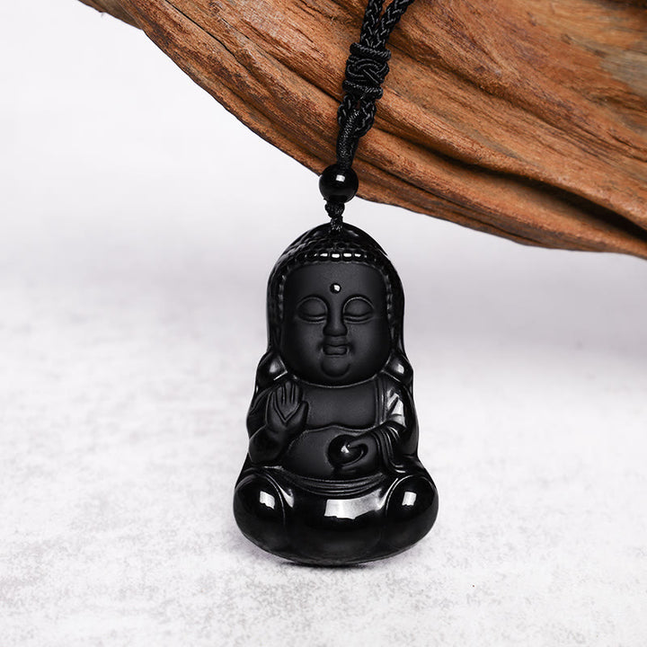 Buddha Stones Naturalny Czarny Kryształ Obsydianu Budda Siła Ochrona Amulet Szczęśliwy Talizman Wisiorek Naszyjnik - image 4