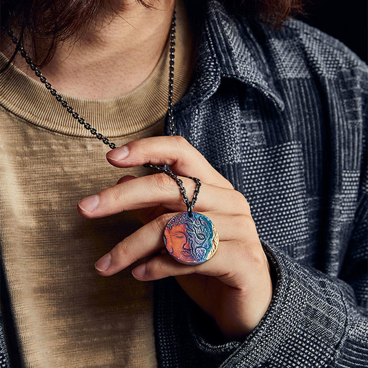 Buddha Stones 999 Srebro Sterlingowe 24K Złoto Pół Demon Pół Budda Współczucie Naszyjnik Wisiorek - image 7